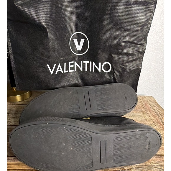 Valentino Men\'s Black Low Top Sneakers Hook & Loop Logo Strap w/ Dust Bag